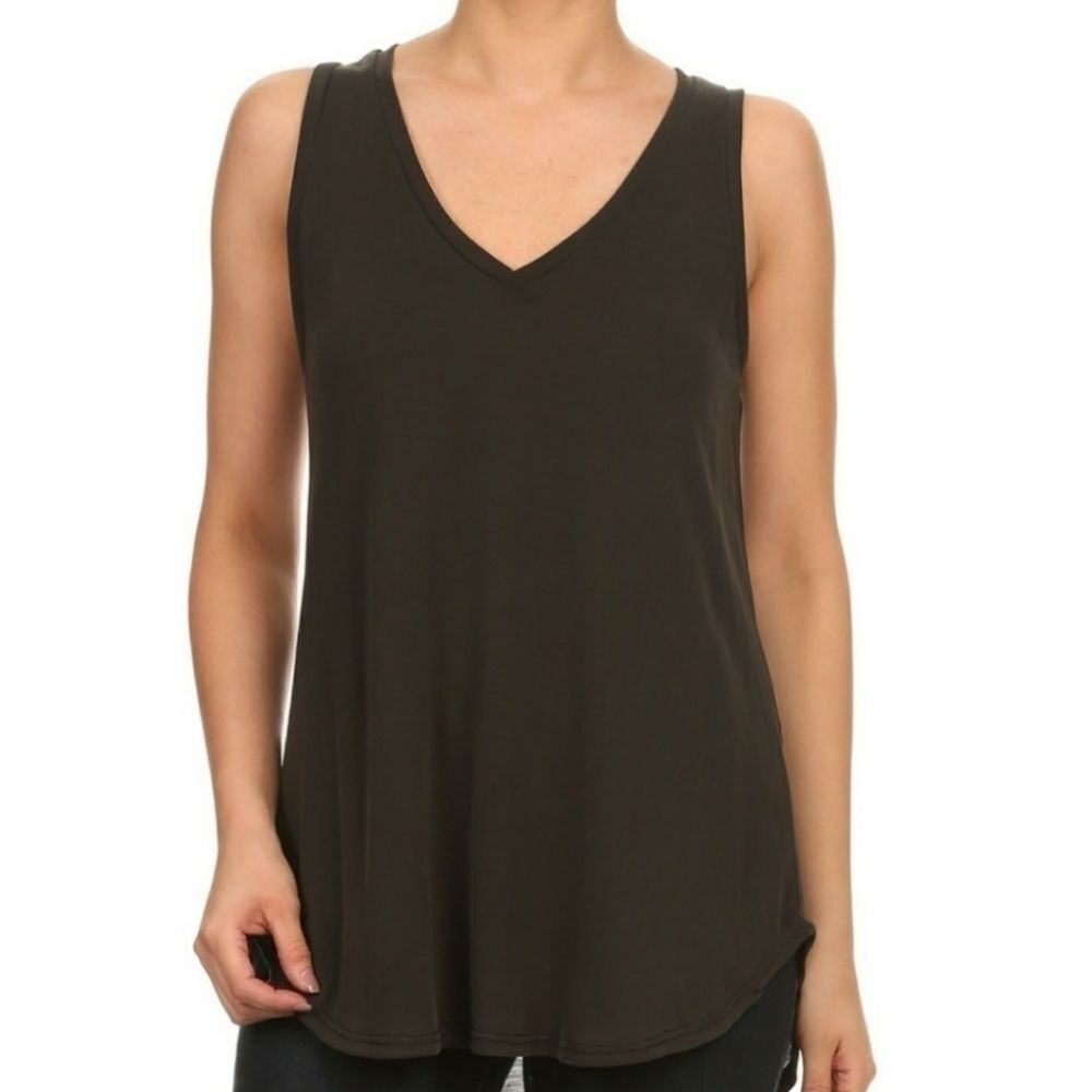Women’s Black Sleeveless Top Size S V-Neck Flowy Tunic Tank